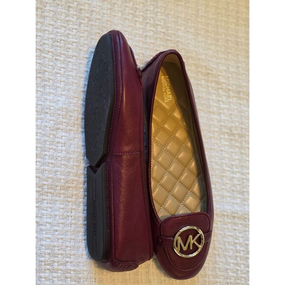 Michael Kors Burgundy Leather Flats With MK Logo Quilted Insole Rubber Sole 10M - Picture 7 of 8